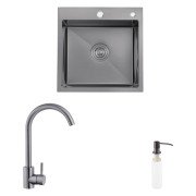 Мойка для кухни Kroner KRP Schwarze-4545HM 45х45 см со смесителем и дозатором нержавеющая сталь черный PVD CVS30136