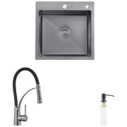 Мойка для кухни Kroner KRP Schwarze-5050HM 50х50 см со смесителем и дозатором нержавеющая сталь черный PVD CVS30145