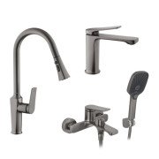 Набір змішувачів для ванної Kroner Makon-GRP060 + змішувач Makon-GRP030-T + змішувач Makon-GRP010 графіт CVS30154