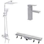 Набір 3 в 1 душова система Kroner Edelstahl Kubus-ESG063+змішувач Edelstahl Kubus-ESG010+трап Harz S60 нікель CVS30174