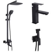 Набір 3 в 1 душова система Kroner Edelstahl Kubus-SCH063 + змішувач Edelstahl Kubus-SCH010 + гігієнічний душ SCH053 чорний CVS30176