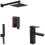 Набір 2 в 1 душова система Kroner Edelstahl Kubus-SCH082 + змішувач для раковини Edelstahl Kubus-SCH010 чорний CVS30181