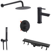 Набір 3 в 1 душова система Kroner Edelstahl Klassisch-SCH082 + змішувач Edelstahl Klassisch-SCH010 + трап Harz SCH60 чорний CVS30168