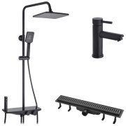 Набір 3 в 1 душова система Kroner Armada-SCH066 + змішувач Edelstahl Klassisch-SCH010 + трап Harz SCH60 чорний CVS30169