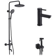 Набір 3 в 1 душова система Kroner Edelstahl Klassisch-SCH063 + змішувач для раковини Edelstahl Klassisch-SCH010 + душ гігієнічний SCH053 чорний CVS30170