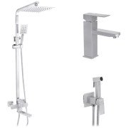 Набор 3 в 1 душевая система Kroner Edelstahl Kubus-ESG063 + смеситель Edelstahl Kubus-ESG010 + гигиенический душ ESG053 никель CVS30172