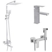 Набор 3 в 1 душевая система Kroner Edelstahl Kubus-ESG063 + смеситель Edelstahl Kubus-ESG010 + гигиенический душ ESG052 никель CVS30173