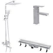 Набір 3 в 1 душова система Kroner Edelstahl Kubus-ESG063+змішувач Edelstahl Kubus-ESG010+трап Harz S60 нікель CVS30174