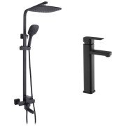 Набір 2 в 1 душова система Kroner Edelstahl Kubus-SCH063 + змішувач для раковини Edelstahl Kubus-SCH010-3 чорний CVS30177