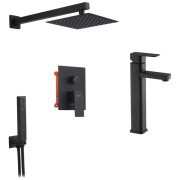 Набір 2 в 1 душова система Kroner Edelstahl Kubus-SCH082 + змішувач для раковини Edelstahl Kubus-SCH010-3 чорний CVS30178