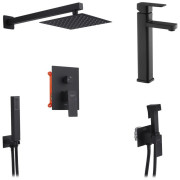 Набір 3 в 1 душова система Kroner Edelstahl Kubus-SCH082 + змішувач Edelstahl Kubus-SCH010-3 + гігієнічний душ SCH053 чорний CVS30179