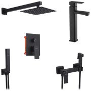 Набір 3 в 1 душова система Kroner Edelstahl Kubus-SCH082 + змішувач Edelstahl Kubus-SCH010-3 + гігієнічний душ SCH052 чорний CVS30180