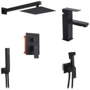 Набір 3 в 1 душова система Kroner Edelstahl Kubus-SCH082 + змішувач Edelstahl Kubus-SCH010 + гігієнічний душ SCH053 чорний CVS30182