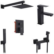 Набор 3 в 1 душевая система Kroner Edelstahl Kubus-SCH082 + смеситель Edelstahl Kubus-SCH010 + гигиенический душ SCH052 черный CVS30183