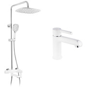 Набір 2 в 1 душова система Kroner Essen-W063 + змішувач для раковини Essen-W010 хром/білий CVS30217