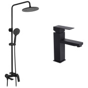 Набор 2 в 1 душевая система Kroner Graz-SCH063 + смеситель для раковины Edelstahl Kubus-SCH010 черный CVS30220