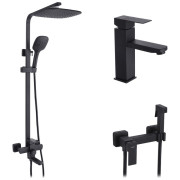 Набор 3 в 1 душевая система Kroner Edelstahl Kubus-SCH063 + смеситель Edelstahl Kubus-SCH010 + гигиенический душ SCH052 черный CVS30184