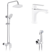 Набор 3 в 1 душевая система Kroner Armada-W063 + смеситель Armada-W010 + гигиенический душ Bidet-C082 хром/белый CVS30213