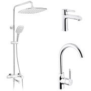 Набор 3 в 1 душевая система Kroner Essen-C063 + смеситель для раковины Essen-C010 + смеситель Essen-C030 хром CVS30216