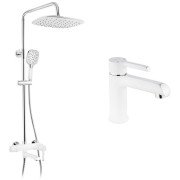 Набор 2 в 1 душевая система Kroner Essen-W063 + смеситель для раковины Essen-W010 хром/белый CVS30217