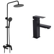 Набор 2 в 1 душевая система Kroner Graz-SCH063 + смеситель для раковины Edelstahl Kubus-SCH010 черный CVS30220