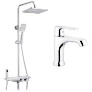 Набор 2 в 1 душевая система Kroner Armada-W066 + смеситель для раковины Armada-C010 хром/белый CVS30222