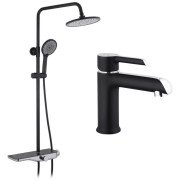 Набор 2 в 1 душевая система Kroner Armada-SCH065 + смеситель для раковины Essen-SCH010 хром/черный CVS30224