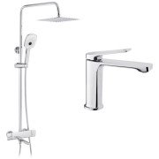 Набор 2 в 1 душевая система Kroner Makon-C063 + смеситель для раковины Makon-C010 хром CVS30225