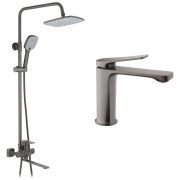 Набор 2 в 1 душевая система Kroner Armada-GRP067 + смеситель для раковины Makon-GRP010 графит CVS30227