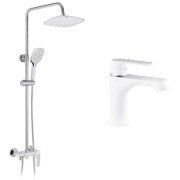 Набор 3 в 1 душевая система Kroner Armada-W063 + смеситель для раковины Armada-W010 хром/белый CVS30214