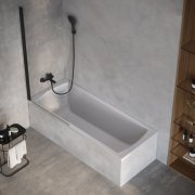 Шторка для ванни Ravak X-Point Slim XPSVS1 80х140 см профіль чорний прозоре скло X75OM30FZ1