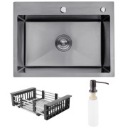 Мийка для кухні Kroner KRP Schwarze-5843HM ​​58х43 см з дозатором та сушаркою нержавіюча сталь чорний PVD CV022794