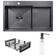 Мийка для кухні Kroner KRP Schwarze-7848LHM 78х48 см крило справа нержавіюча сталь чорний PVD CV030023