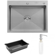 Мийка для кухні Kroner KRP Geburstet-6350HM 63х50 см з дозатором та сушаркою нержавіюча сталь CV031452