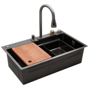 Мойка для кухни Kroner KRP SchwarzeSET7545HM 75х45 см со смесителем и аксессуарами нержавеющая сталь черный PVD CV033382