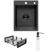 Мийка для кухні Kroner KRP Schwarze-4050HM 40х50 см з дозатором та сушаркою нержавіюча сталь чорний PVD CV035374