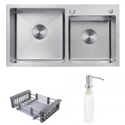 Мойка для кухни Kroner KRP Geburstet-7843ZHM 78х43 см с дозатором и сушилкой нержавеющая сталь CV022805