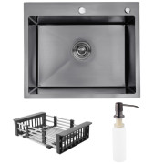Мойка для кухни Kroner KRP Schwarze-6050HM 60х50 см с дозатором и сушилкой нержавеющая сталь черный PVD CV025260