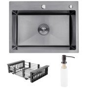 Мойка для кухни Kroner KRP Schwarze-5843HM 58х43 см с дозатором и сушилкой нержавеющая сталь черный PVD CV022794