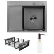 Мойка для кухни Kroner KRP Schwarze-6350RHMPVD 63х50 см крыло слева нержавеющая сталь черный PVD CV031323