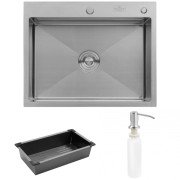 Мойка для кухни Kroner KRP Geburstet-6350HM 63х50 см с дозатором и сушилкой нержавеющая сталь CV031452
