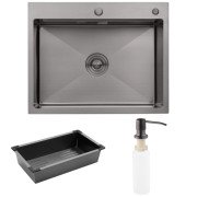 Мийка для кухні Kroner KRP Schwarze-6350HMPVD 63х50 см з дозатором та сушаркою нержавіюча сталь чорний PVD CV031453