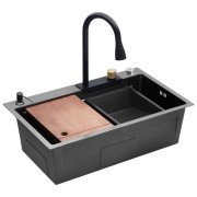 Мийка для кухні Kroner KRP Schwarze-SET7546HMPVD 75х46 см із змішувачем та дозатором нержавіюча сталь чорний PVD CV032277