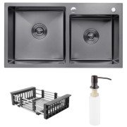Мийка для кухні Kroner KRP Schwarze-7843ZHM 78х43 см з дозатором та сушаркою нержавіюча сталь чорний PVD CV022797
