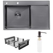 Мийка для кухні Kroner KRP Schwarze-7849LHM 78х49 см крило справа нержавіюча сталь чорний PVD CV025278