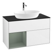 Тумба під раковину Villeroy & Boch Finion 100х50,1 см з підсвічуванням МДФ білий глянцевий лак/скло чорне матове F772GMGF