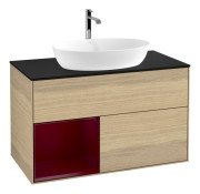 Тумба під раковину Villeroy & Boch Finion 100х50,1 см із підсвічуванням МДФ шпон дуба/скло чорне матове F772HBPC