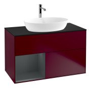 Тумба під раковину Villeroy & Boch Finion 100х50,1 см з підсвічуванням МДФ півонія матовий лак/скло чорне матове F772HGHB