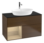 Тумба під раковину Villeroy & Boch Finion 100х50,1 см із підсвічуванням МДФ шпон волоського горіха/скло чорне матове F772PCGN