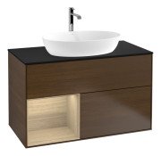 Тумба под раковину Villeroy & Boch Finion 100х50,1 см с подсветкой МДФ шпон грецкого ореха/стекло черное матовое F772PCGN